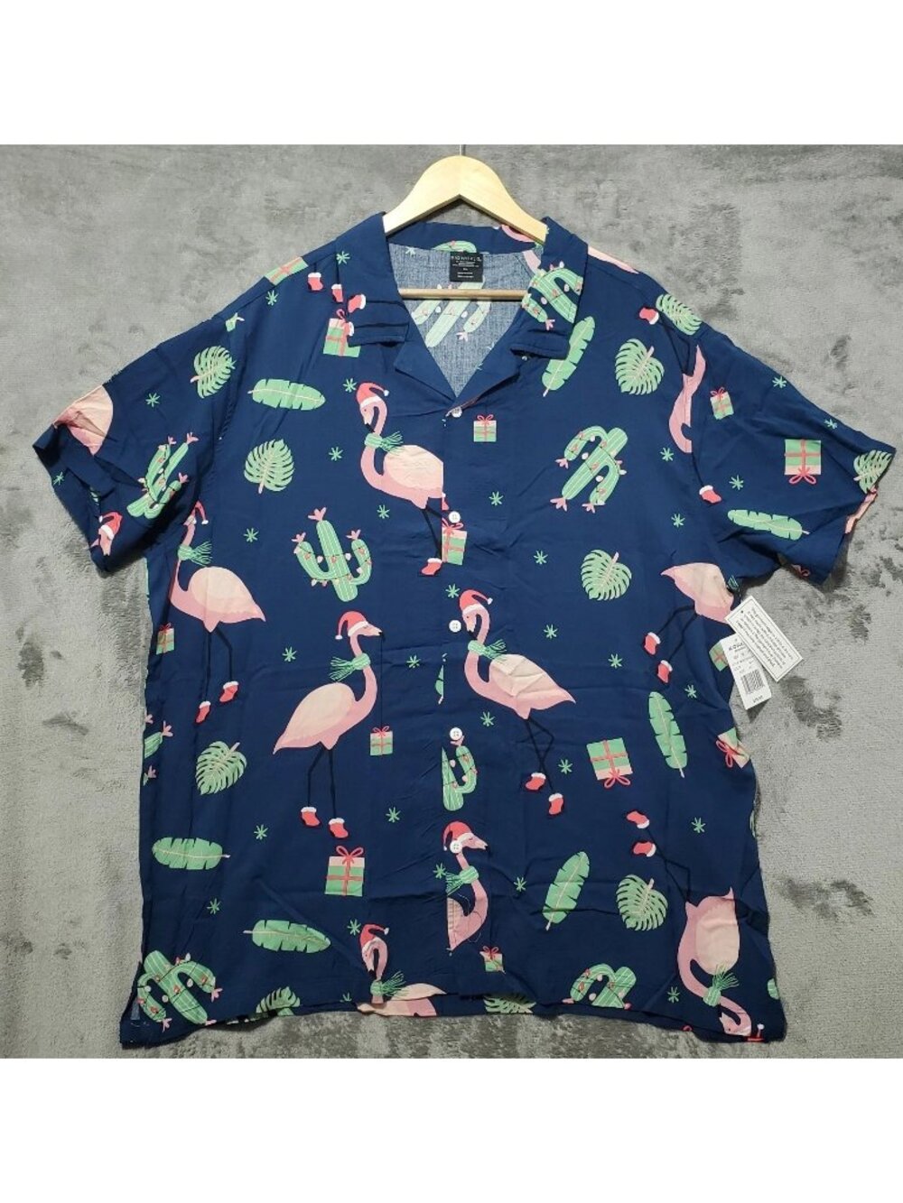 Holiday Flamingo Cactus Hawaiian Short Sleeve Shirt Christmas Mens 2XL Resort RV